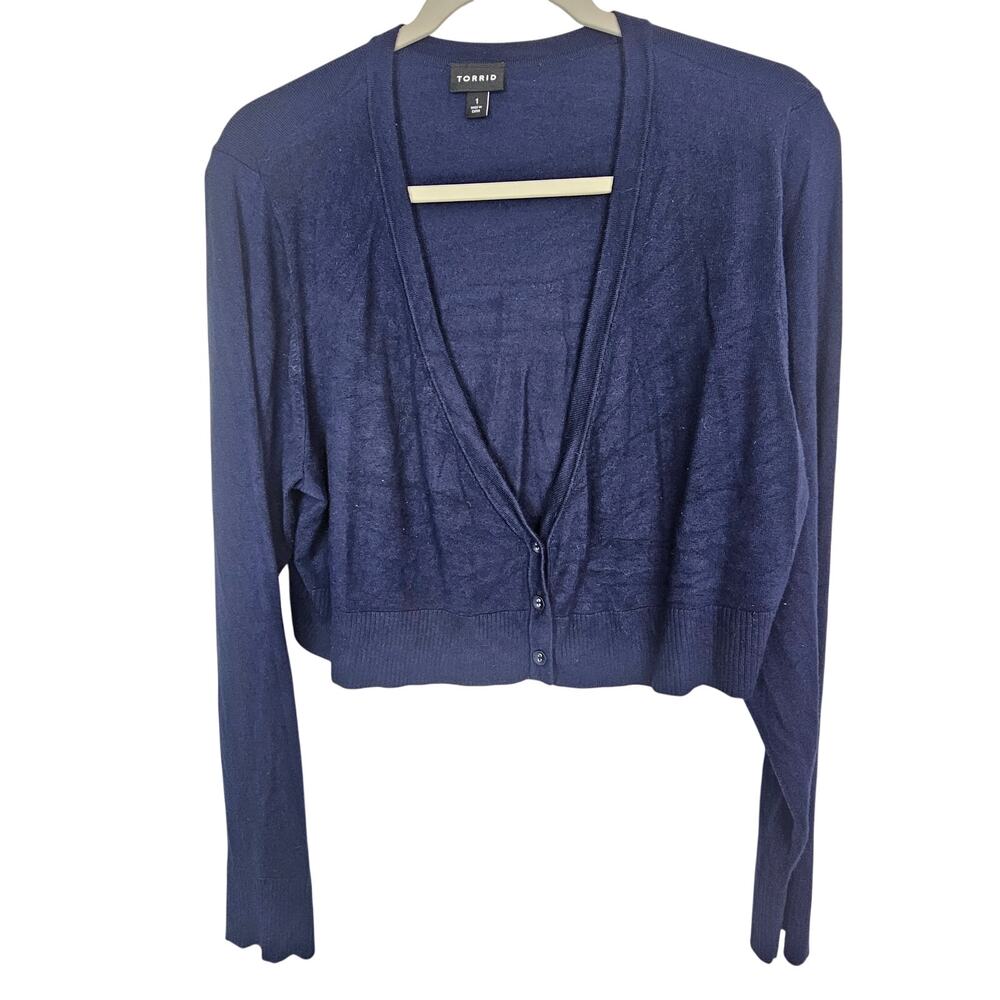 Torrid Womens Crop Cardigan Plus Size 1X Stretch Navy Blue Y2K Minimalist Preppy